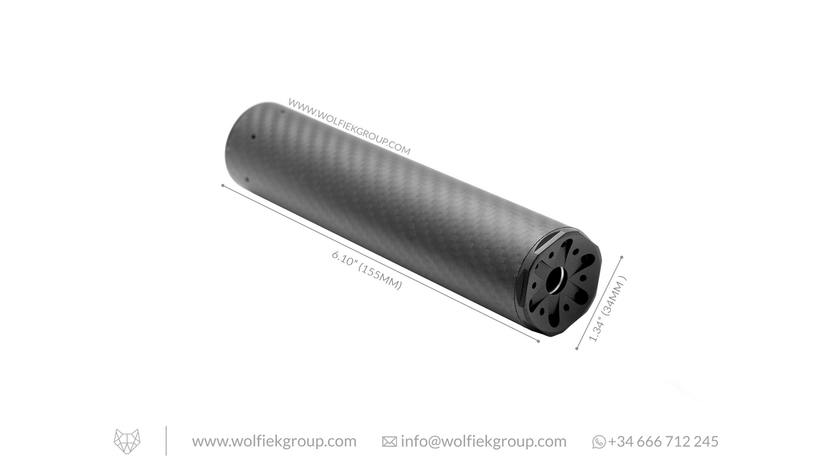 Hušh Suppressor 34mm 155mm Carbon Fiber